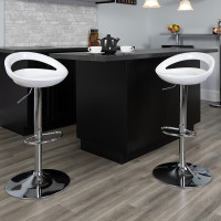 Flash Furniture Contemporary White Plastic Adjustable Height Bar Stool with Chrome Base CH-TC3-1062-WH-GG